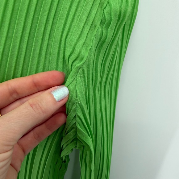 Allison Taylor Womens Lime Green Pleated Ruffle Bell Sleeve Blouse Large - Picture 5 of 11